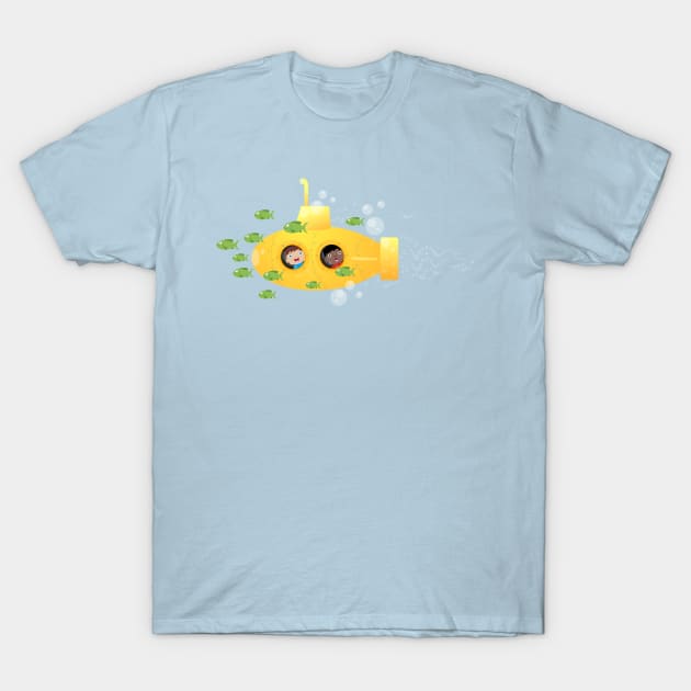 Cute yellow submarine fish cartoon illustration T-Shirt by FrogFactory